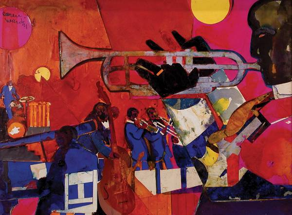 Lead Trumpet, 1983 by Romare Bearden © 2022 Romare Bearden Foundation / Licensed by VAGA at Artists Rights Society (ARS), NY.
